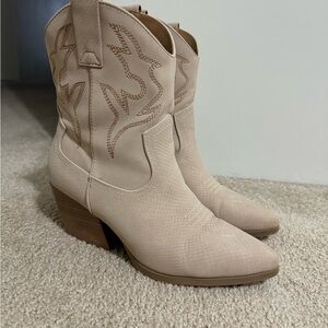 Beige Western Ankle Boots